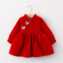 艾乐兔女童新款韩版连衣裙女宝宝荷叶领旗袍裙洋气中国风一件代发