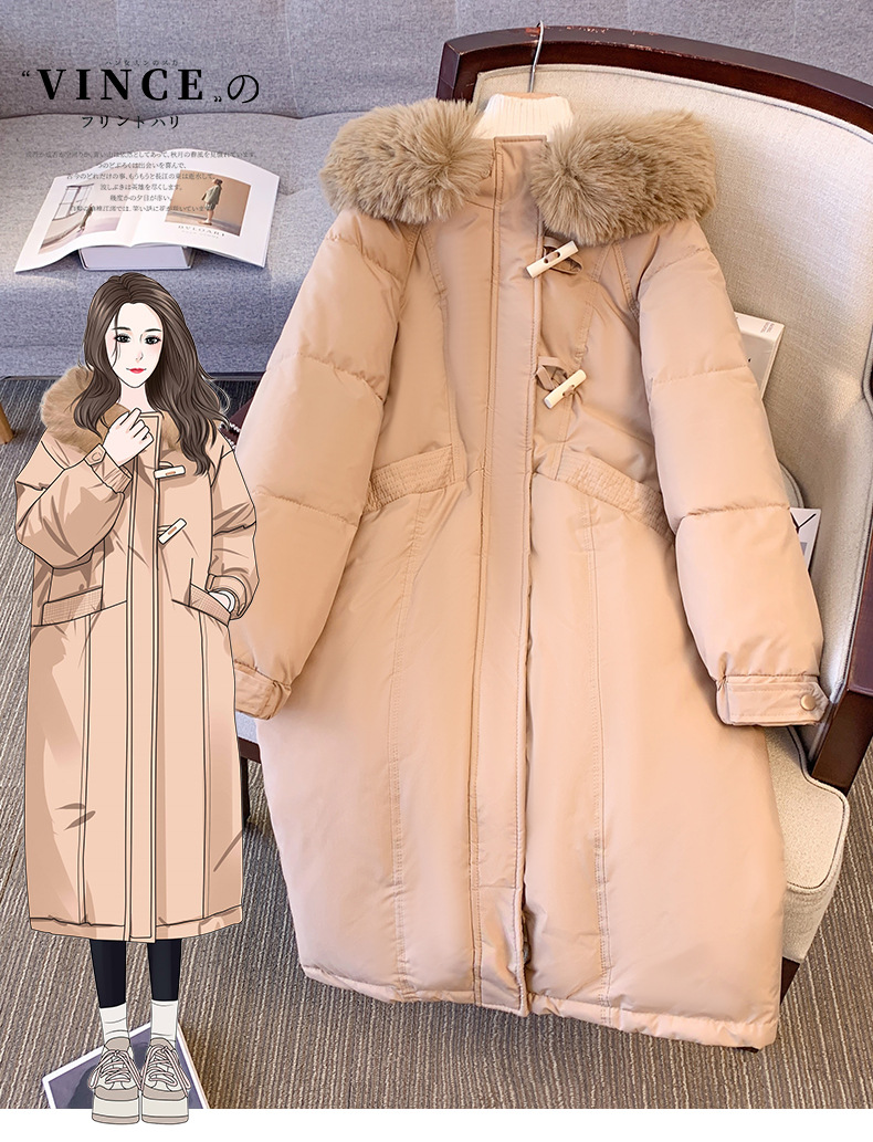 2024 Korean version women's Hong Kong long style over the knee student thick cow horn button cotton loose large fur_voghion.com