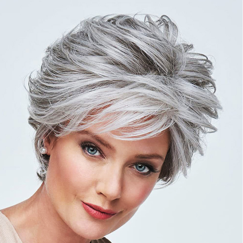 Short Gray Pixie Cut Wig Natural Layered Short Silver White Wig Headgear Gray Hair Short Wig