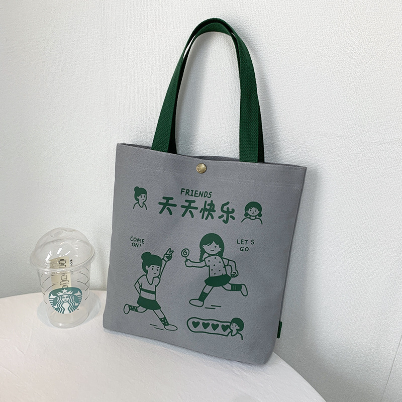 Bolsa de lona, bolso de lona de caricatura de mujer, bolso de mano, bolso de mano pequeño, bolso de mano casual coreano, una bolsa de cabello