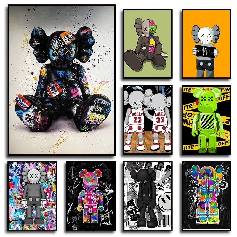 Cartoon abstract graffiti bear fashion poster factory a generation of high-definition inkjet frameless cross-border e-commerce Shopee