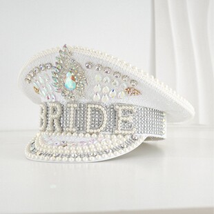 Cross-Border Full Diamond Rhinestone Women's Crystal High-End Handmade Navy Hat Stage Hat Suitable for Party Carnival