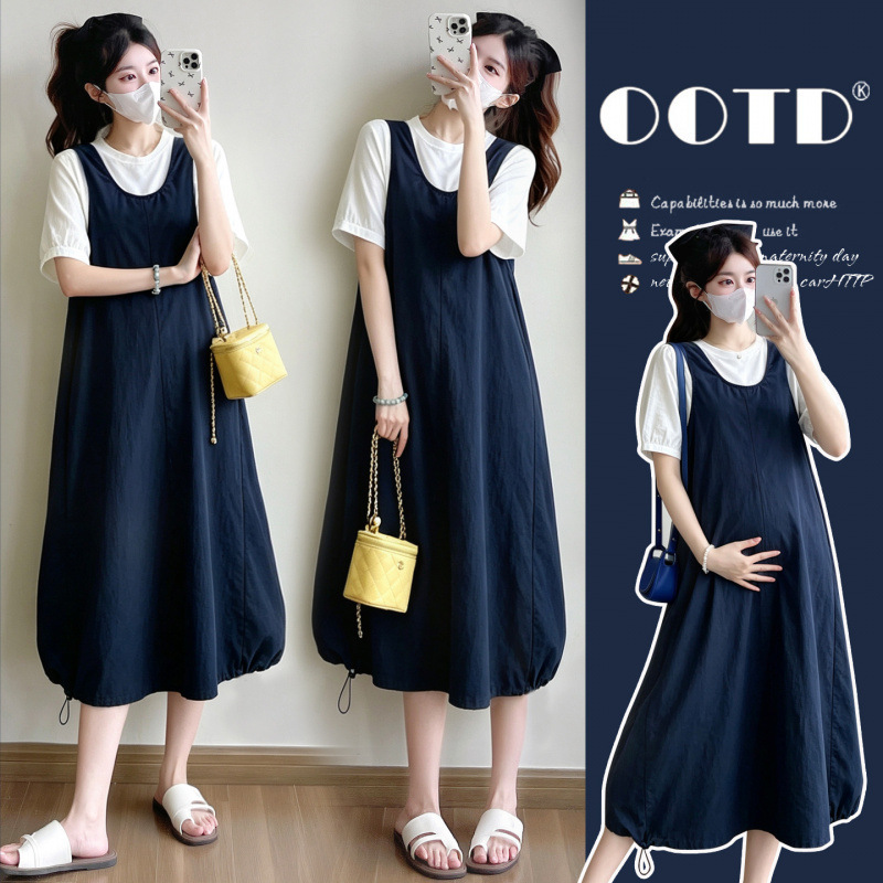 New Summer Style for Pregnant Women: Loose-Fitting, Slimming, Elegant Tank Dress + Short-Sleeve T-Shirt Two-Piece Set, High-End Maternity Outfit