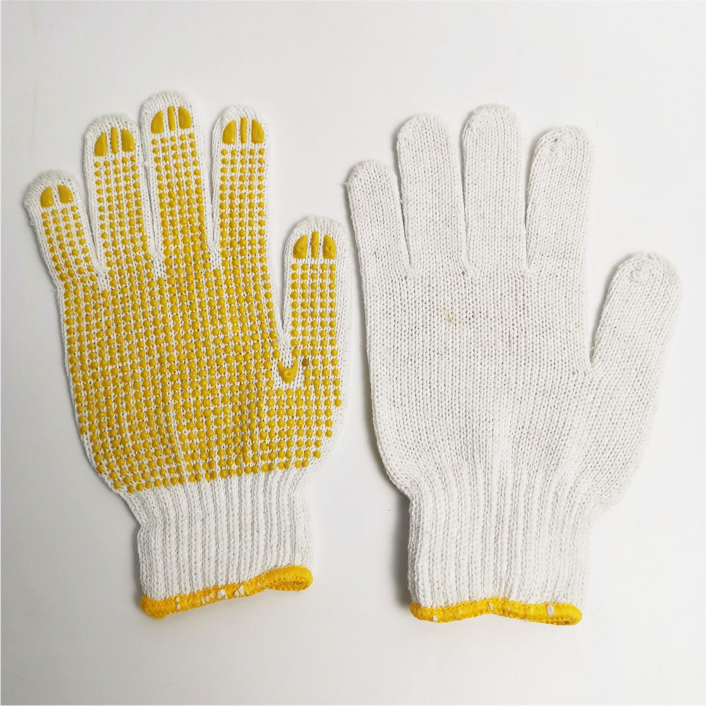 7针单面点胶防滑涤棉劳保手套漂白罗口拷边