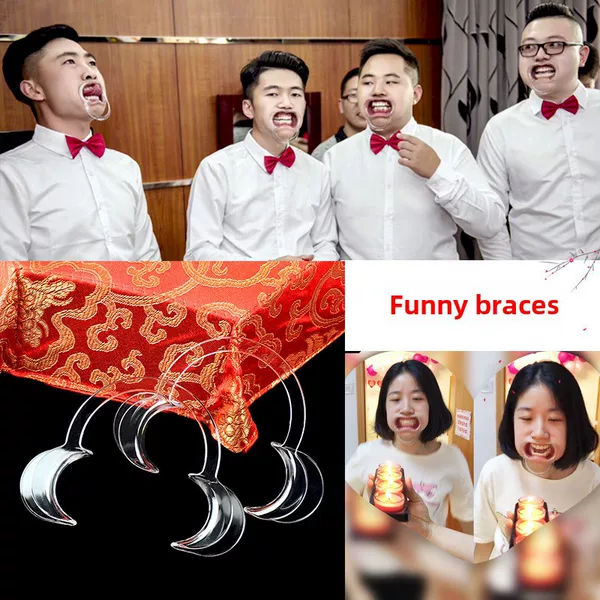 Wholesale Wedding Supplies Trick Groomsmen Mouth Expander Funny Braces Wedding Pick-Up Door Blocking Game Props Opener