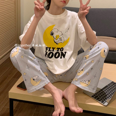 Pijamas para mujer 2025 nuevo estilo ins verano pantalones de manga corta traje de dos piezas dibujos animados lindo primavera y otoño servicio a domicilio