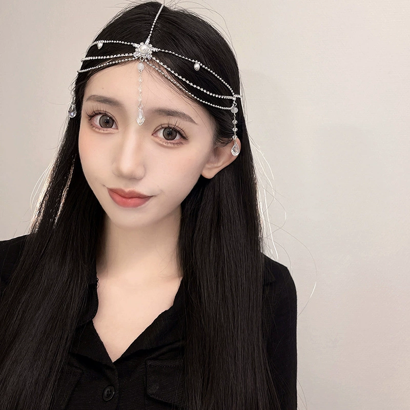 Новый экзотический ханьфу древний стиль украшения для волос женский лоб невесты лоб цепочка звезда жемчужный головной убор обруч для волос
