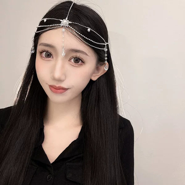 New exotic style hanfu ancient style hair accessories female forehead accessories bride forehead chain star pearl headdress elf headband