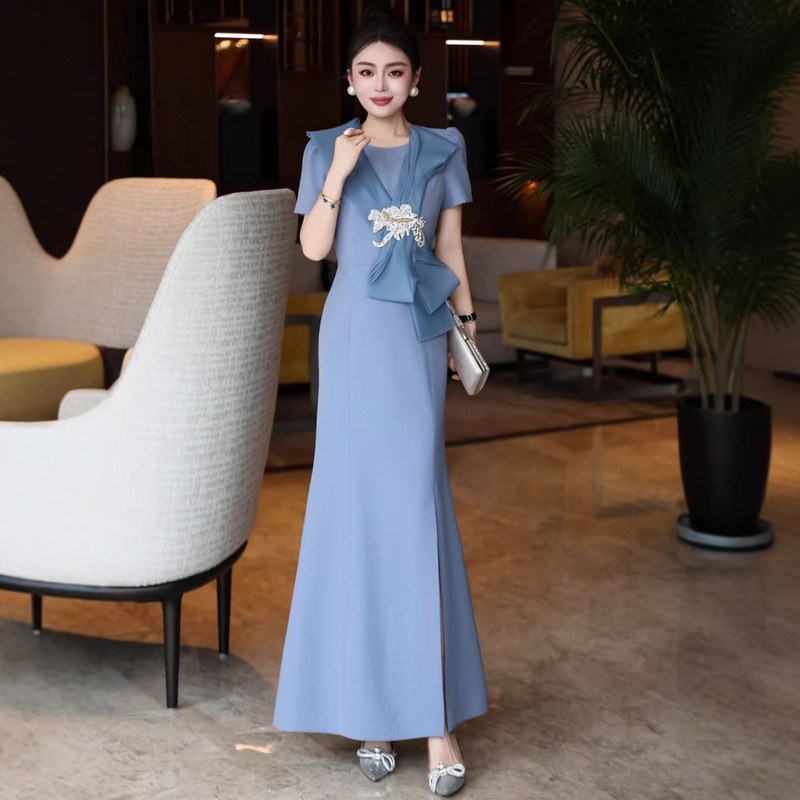 French-Style Banquet Wedding Dress, Long Gown, European and American Women's Clothing, Spring and Summer Evening Dress, Socialite Style, Formal Occasion