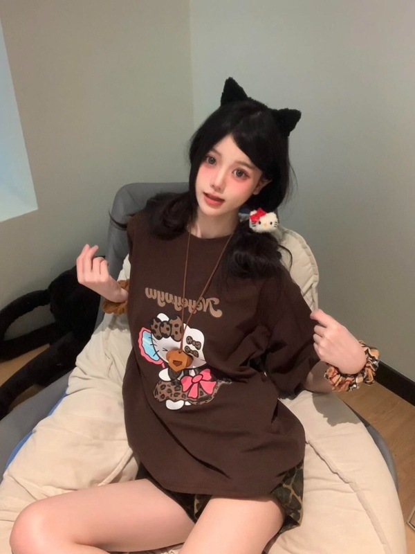 日本製夏スウェットシャツ KT ハローキティ プリント 半袖 Tシャツ トップス 純綿 半袖 Tシャツ レディース キティ トレンド|undefined