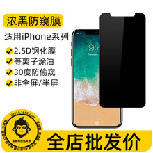 适用苹果IPHONE 13PRO MAX防窥膜12 11 14 15浓黑开槽半屏钢化膜