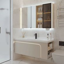 新款实木奶油风卫浴组合现代卫生间陶瓷一体浴室柜洗手台包邮