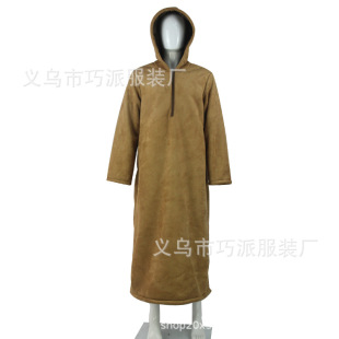 Moroccan Robe Muslim Men's Robe Arabian Robe Men's Desert Cloak Thick Factory Long Suede Hooded