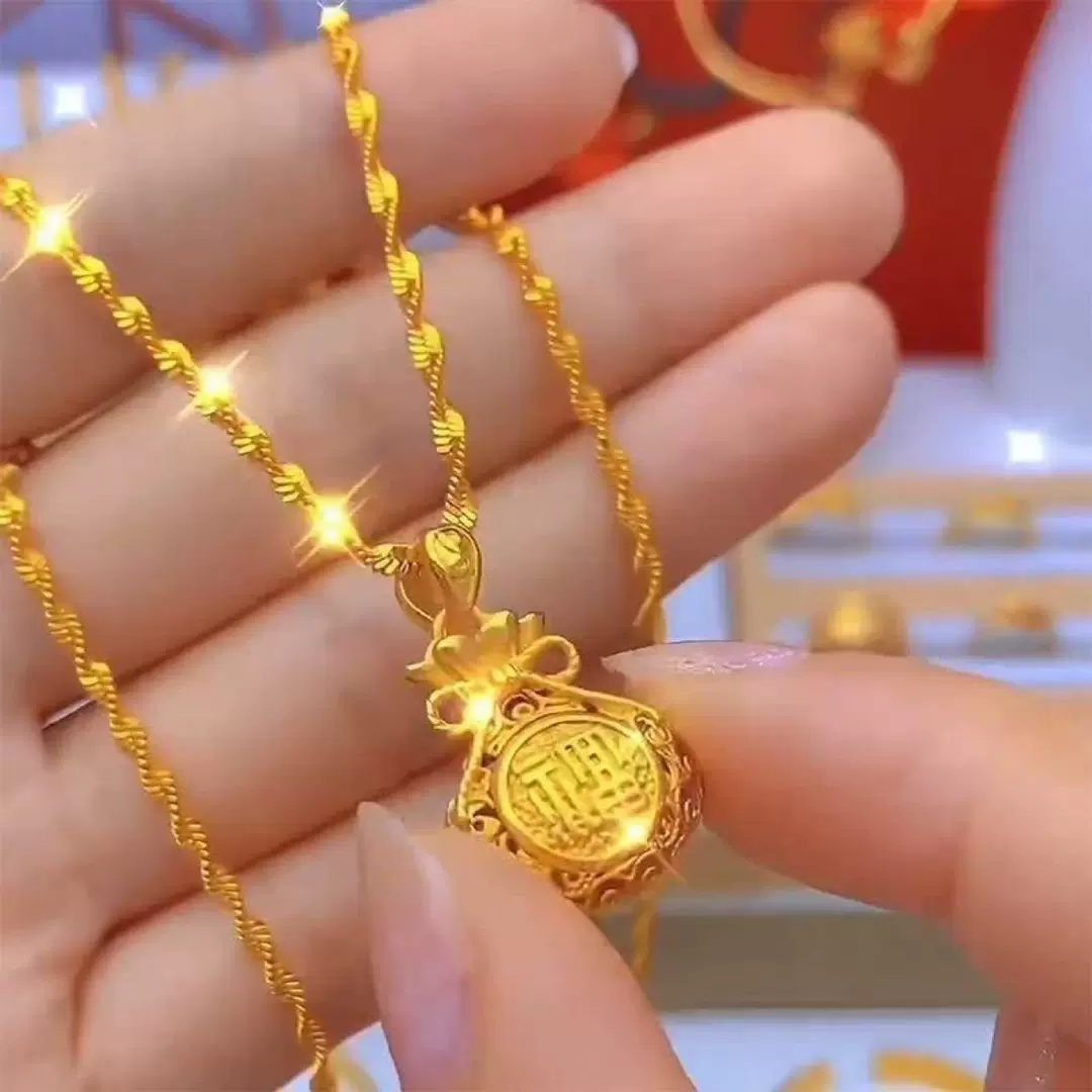 越南沙金镂空福袋吊坠镀金男女小众设计不掉色项链批发2025新款