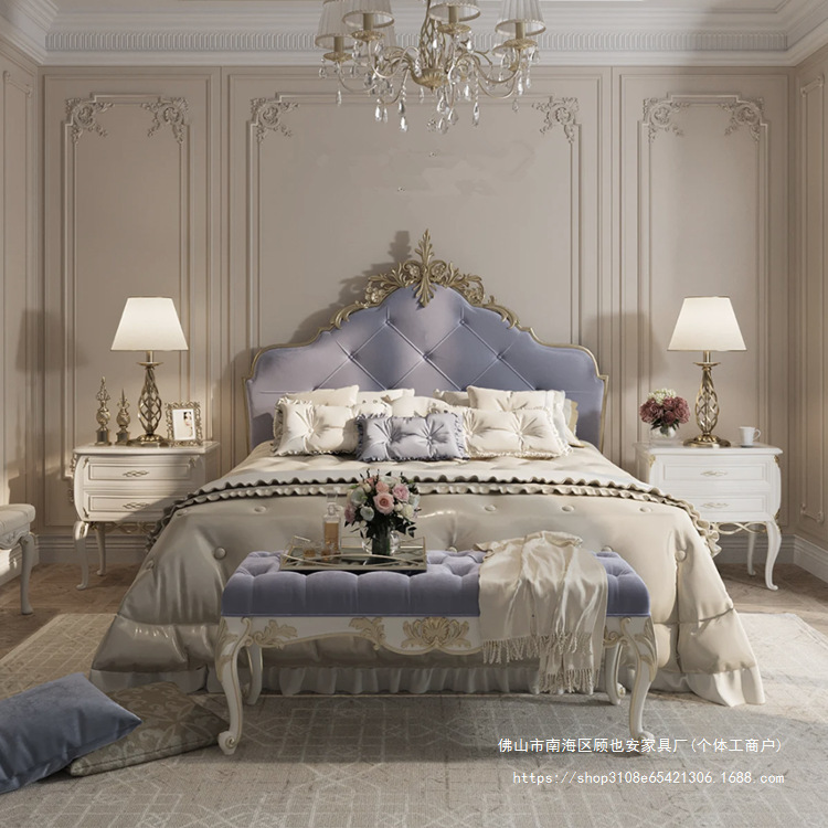 Gya French Cream Style All Solid Wood 1.68m Double Bed American Light Luxury Large Bed Luxury Wedding Bed Gya French Cream Style All Solid Wood 1.68m Double Bed American Light Luxury Large Bed Luxury Wedding Bed