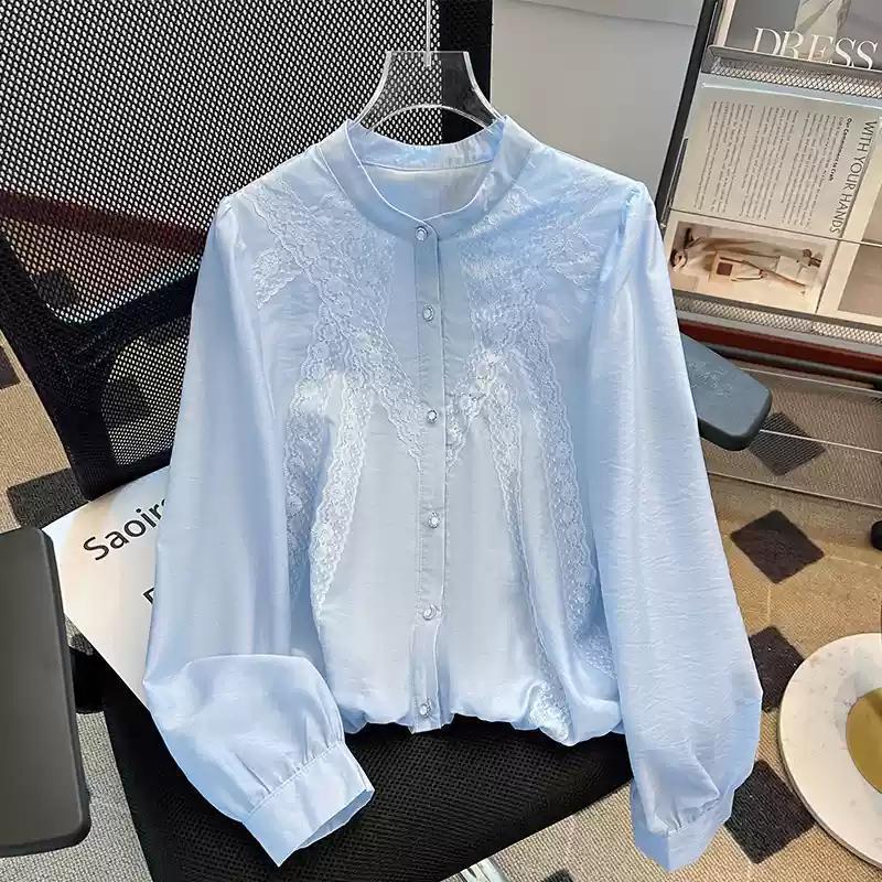 法式白衬衫女高级感春季2025年新款好看蕾丝花边长袖漂亮小衫上衣|undefined
