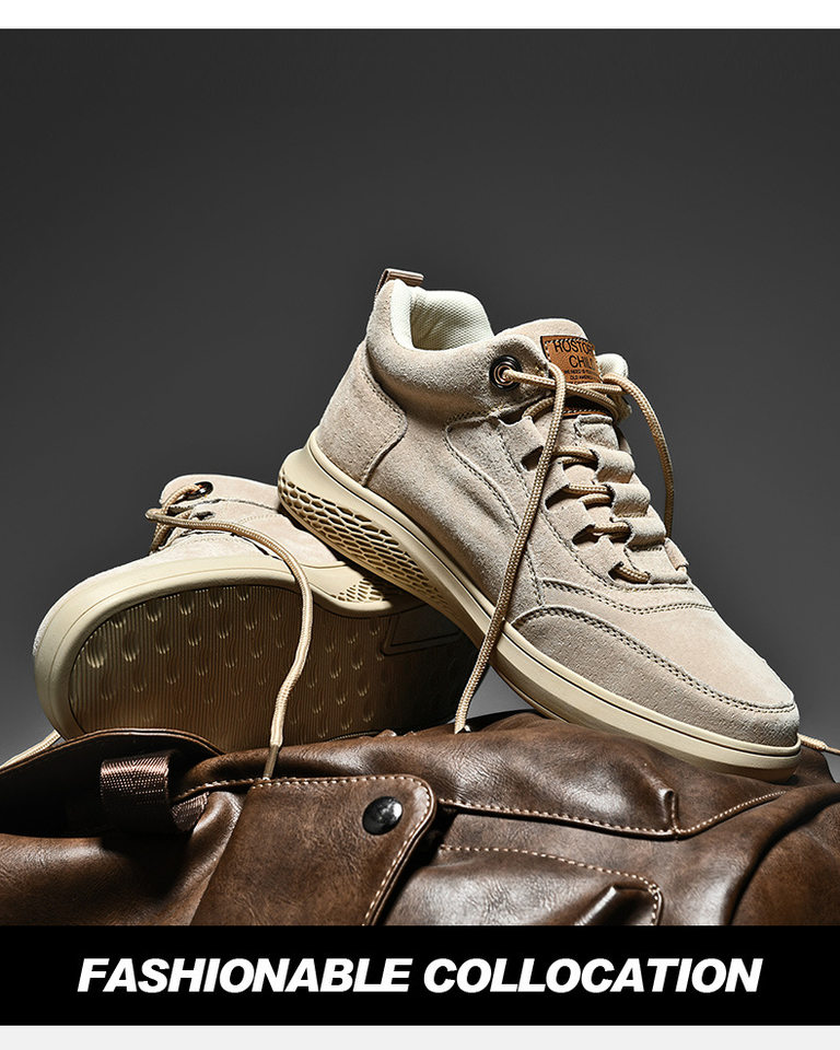 Giày sneaker nam cao cổ da thật thoáng khí đế bằng thời trang dễ phối đồ — Màu cát 983, Màu nâu 983 chi tiết 6