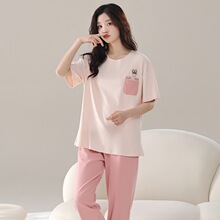 春夏季新款爽棉拉架女士短袖长裤套头睡衣运动休闲女家居服图片色