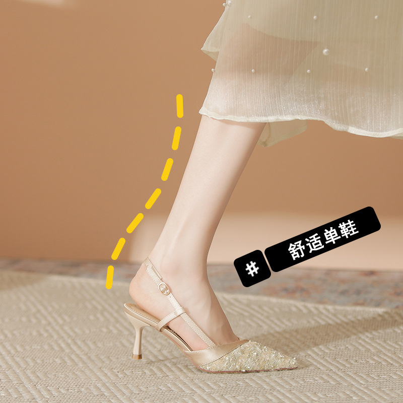 613-17 Baotou Sandals New Chinese Light Guofeng High-quality Sequin High-heeled Shoes