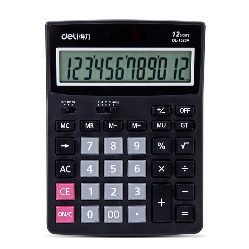 Deli 1520A Calculadora de escritorio solar de 12 bits de doble potencia de ordenador de oficina Calculadora de contabilidad financiera