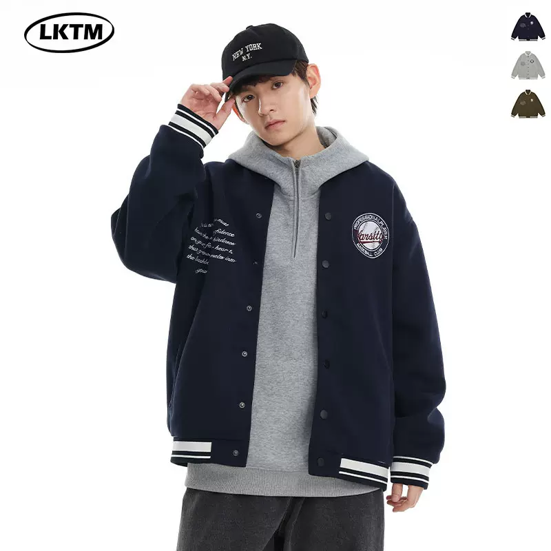 LKTM男装#美式复古刺绣棒球服夹克男女潮牌情侣百搭宽松休闲外套