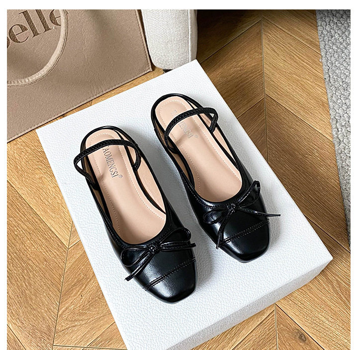 Dép bệt nữ mũi vuông bít mũi thắt nơ, đế cao 3–5 cm — Màu bạc, Màu hồng, Màu trắng, Màu đen chi tiết 20