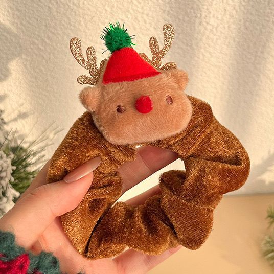 Galletas de ciervo de dibujos animados Accesorios para el cabello de Navidad transfronterizos Cuerda para el cabello tejida Anillo para el cabello de intestino grueso Vestir personas Tombros lindos de felpa