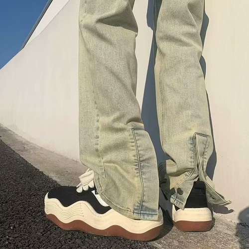 Side zip slightly loose men's spring and autumn retro washed punk cool pants American street fashion brand straight leg long pants