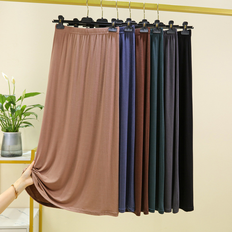 Modal Skirt Summer Elasticated Waist High Waist Slimming Solid Color Long Skirt Large Size Casual Simple All-Match A- Line Skirt