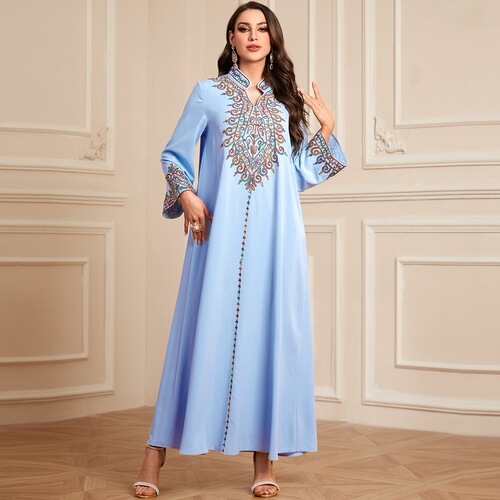 Casual robe embroidered V-neck dress jalabiya robe Southeast Asia