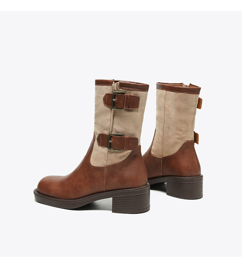 Vintage high-heeled booties Women's boots New fall/winter belt buckle mid-calf single boot chunky heel boots_voghion.com