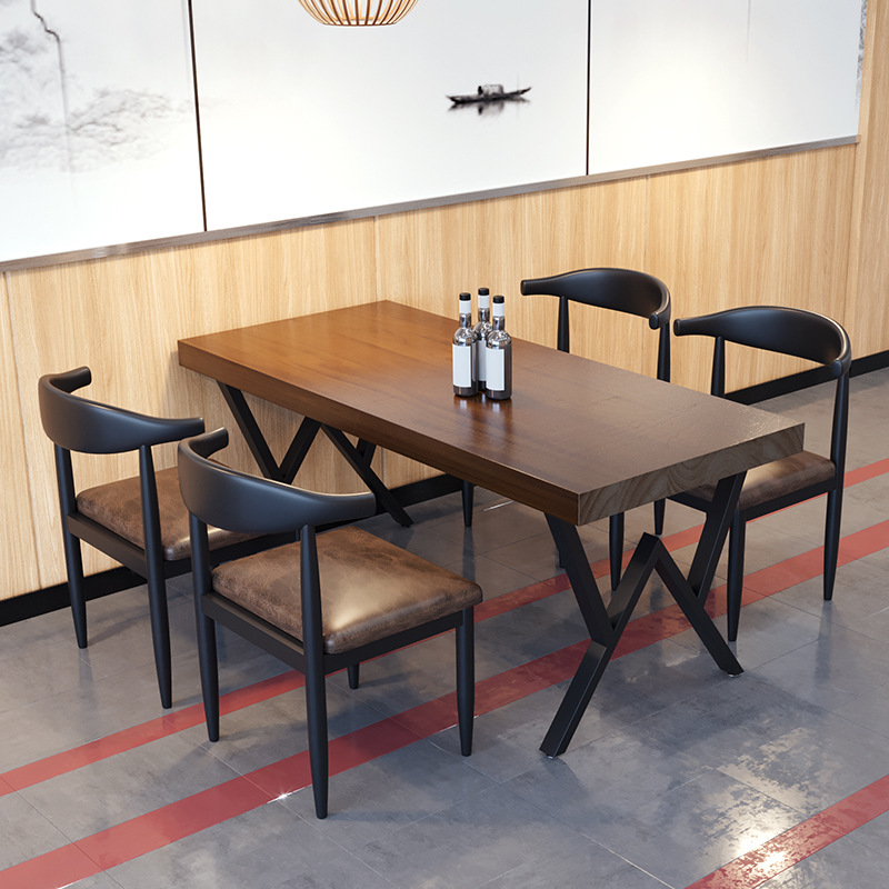 Rectangular Dining Table Barbecue Shop Music Dining Bar Home Bar Clear Bar Industrial Style Solid Wood Dining Table Hot Pot Table