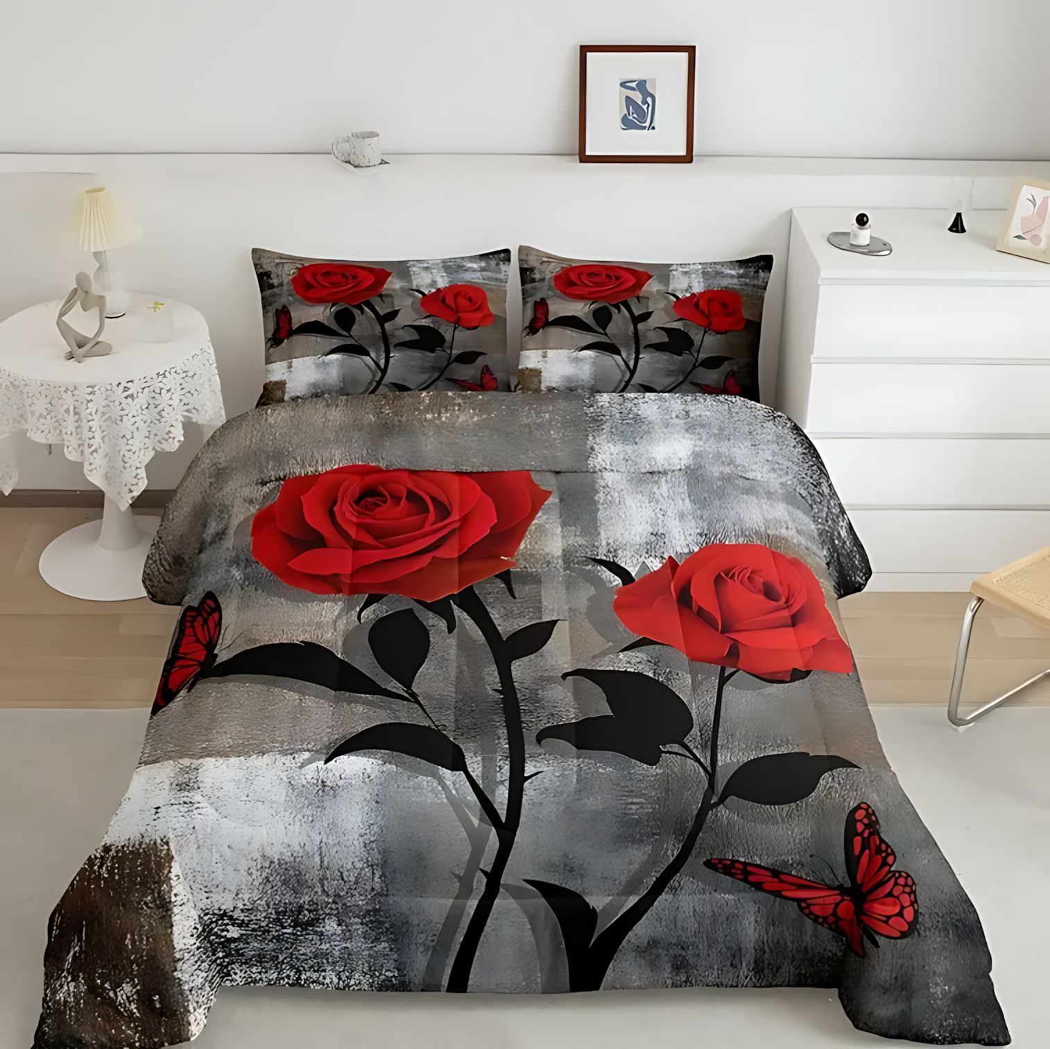 TEMU / JIT transfronterizo textil casero multicolor rosa impresión digital 3D 180gms edredón almohada conjunto de ropa de cama