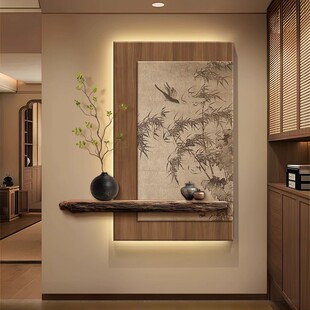 宋代美学玄关装饰画高级感入户正对门竹子挂画新中式茶室氛围壁灯-阿里巴巴