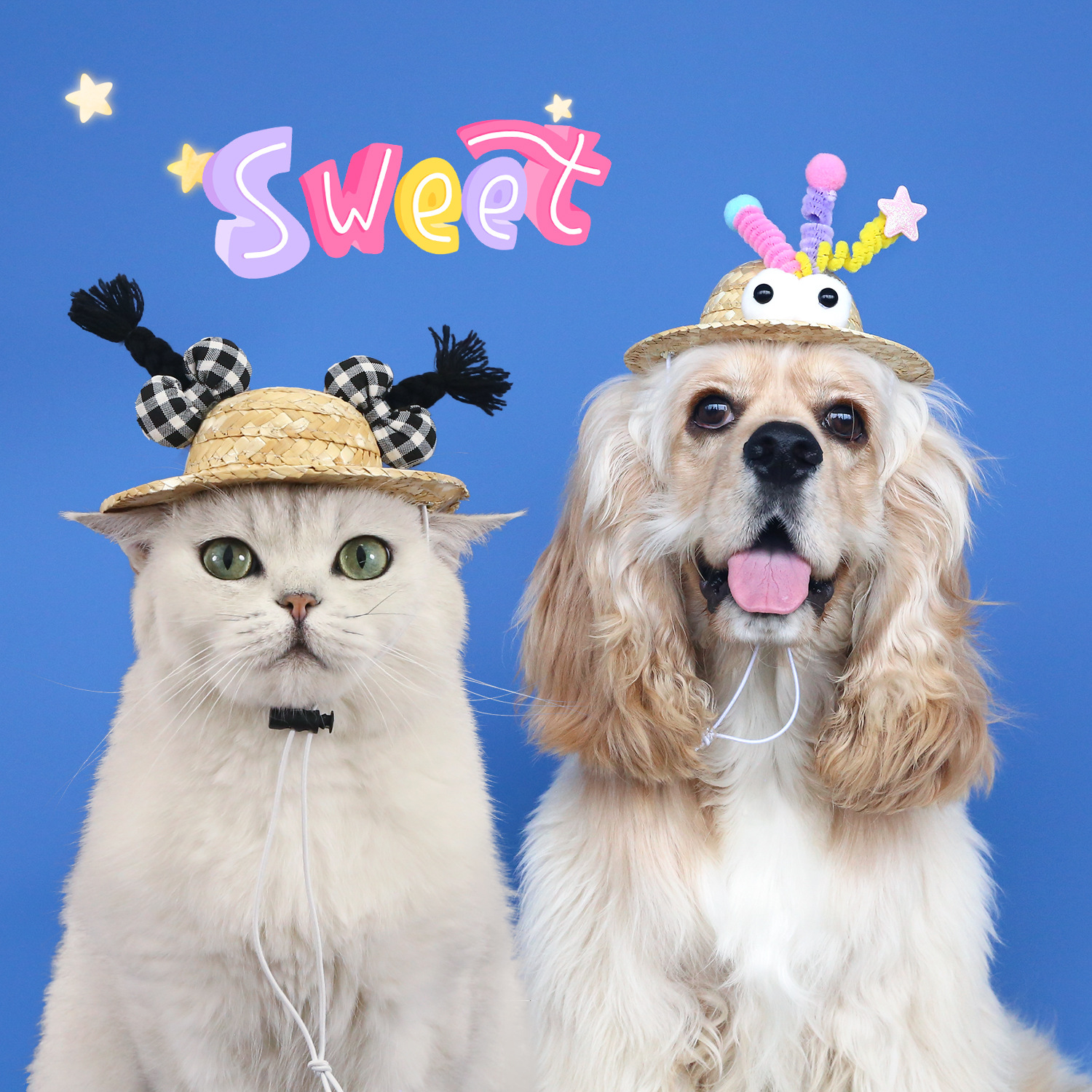 Mascotas extrañas sombreros de paja para salir sombreros de verano gatos perros adorables torcedores de arcos de cabello pequeños monstruos tocadillos