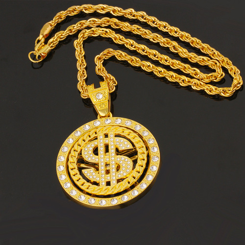 American Dollar Fashion Trend Rotating Dollar Pendant Necklace HIPHOP Hip-Hop Trendy Accessories Rotating Necklace