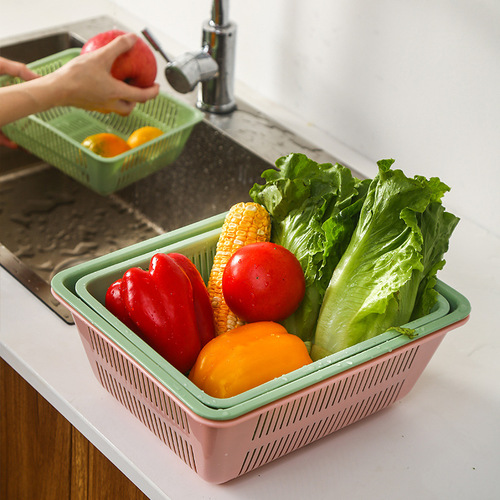 Plastic kitchen rectangular vegetable washing and draining basket square sieve plastic basket distribution drain basket round waist-shaped vegetable washing basket