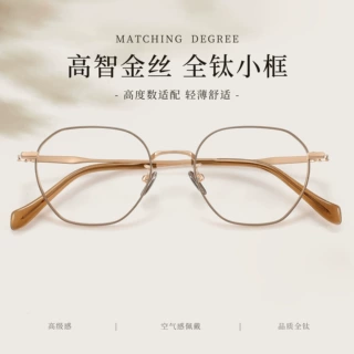 高智感金丝眼镜小框女款高度数镜架纯钛眼镜框全钛近视镜架D26058
