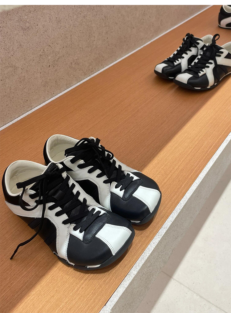 Versione coreana di nicchia con blocchi di colore, allenamento tedesco da donna, con suola spessa, in pelle, da golf e da bowling, casual_voghion.com