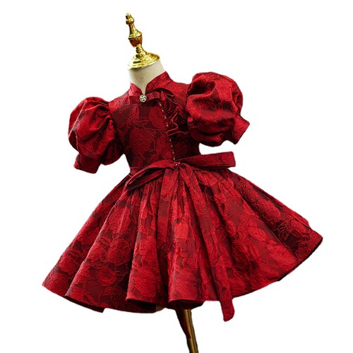 GIRL'S FIRST BIRTHDAY DRESS MODERN PRINCESS SKIRT RED CHINESE STYLE flower child children host performance costume