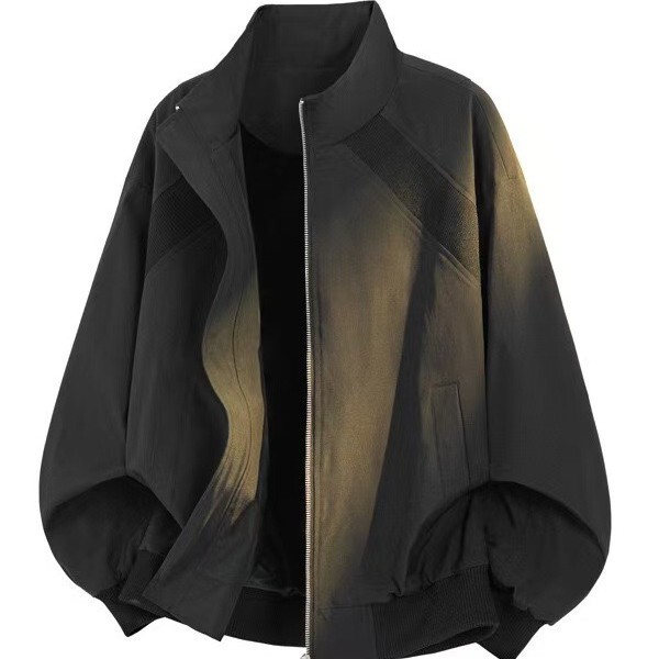 Retro Stand-Collar Flight Jacket for Men, Stylish and High-End Cleanfit Outerwear, American-Style Short Baseball Jacket with Regular Shoulders