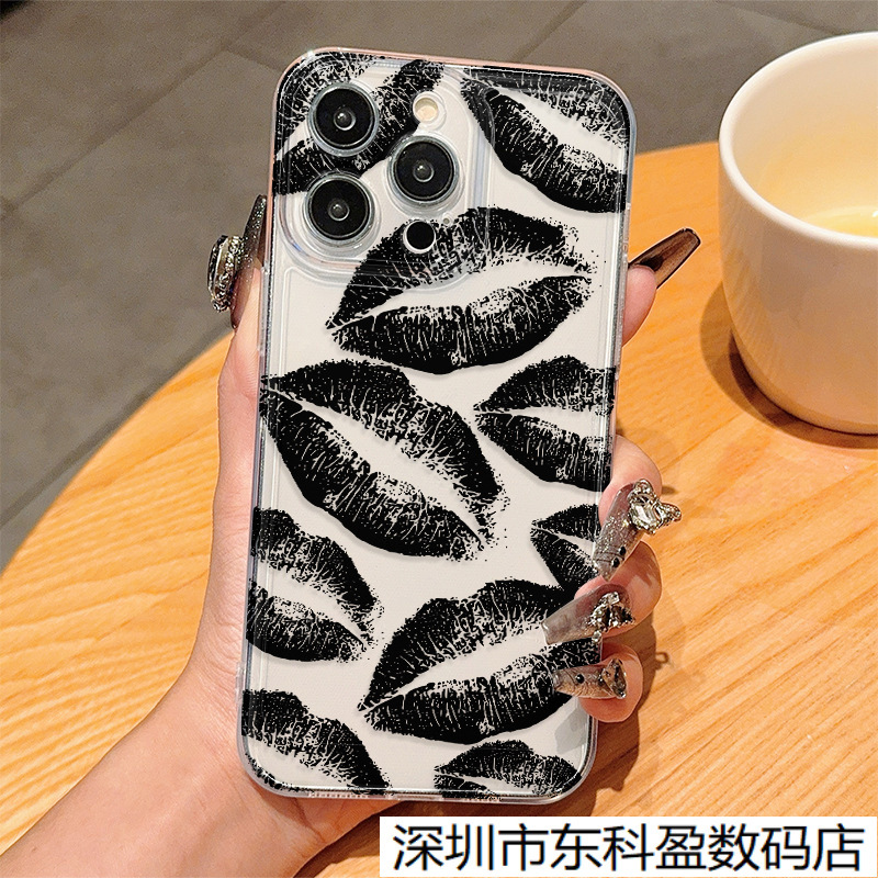 满屏黑色嘴唇iPhone15手机壳14苹果13Pro/12/11新款17/16PROMAX软