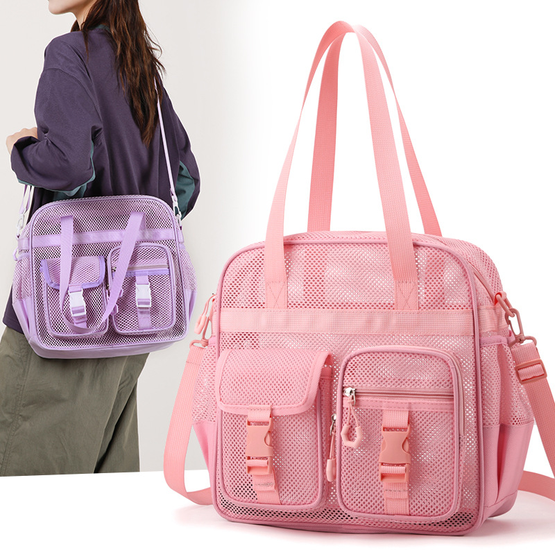 Cross-Border Amazon Vacation Mesh Hollow-Out Shoulder Bag Mesh Quick-Dry Breathable Beach Bag Fitness Crossbody Travel Bag