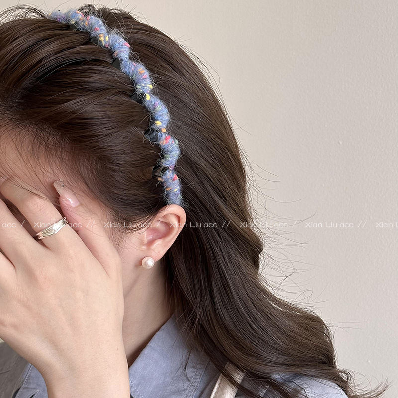 Otoño y invierno colorido lana temperamento ondulado alto cráneo craneal arnés de cabello 2024 nuevo arnés de cabeza delgada lavado de la cara presión cabello tarjeta de cabello toque