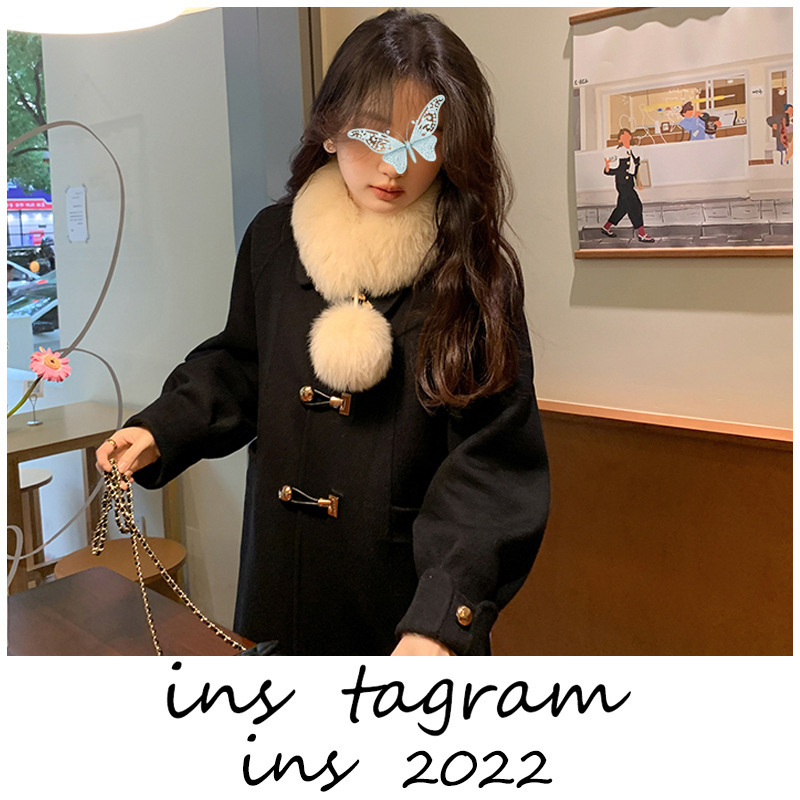 2024 새로운 양면 캐시미어 코트 여성 한국식 인형 칼라 중간 길이의 느슨한 서양식 모직 코트