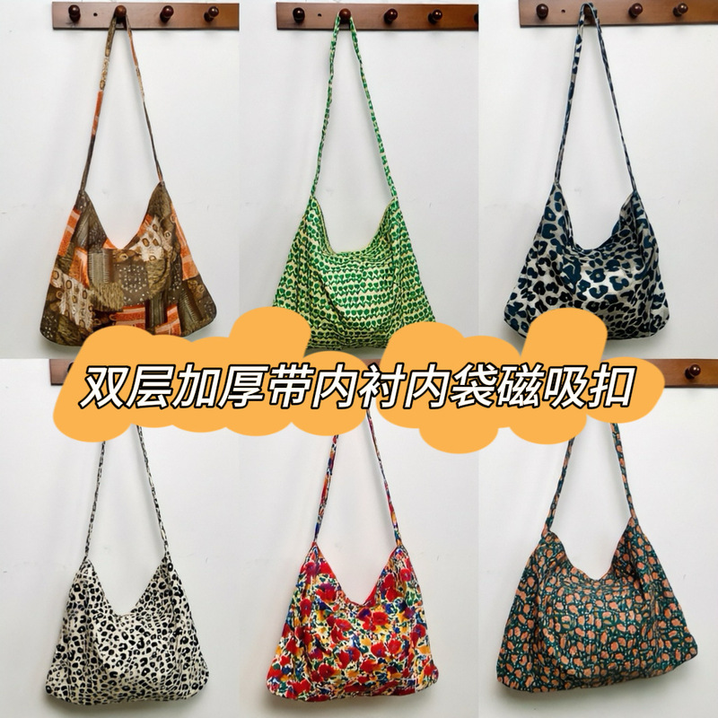 Upgraded Double-Layer Korean-Style Ins Influencer Picks Leopard Print Corduroy Canvas Bag Summer Artistic Student Shoulder Bag