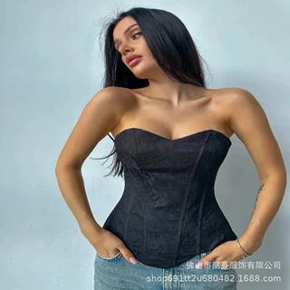 跨境外贸WB性感鱼骨蕾丝收腰宫廷晚间礼服绑带式束身衣女