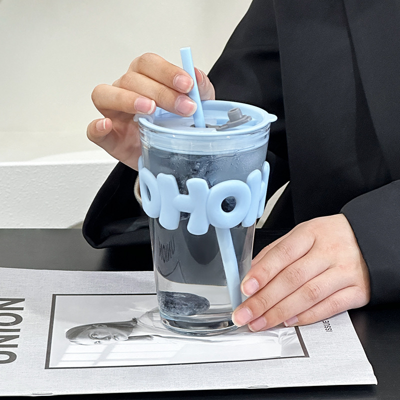 Linda taza de agua para niñas, taza de vidrio de alto valor con tapa, pajita, gran capacidad, té de oficina, nueva taza de verano