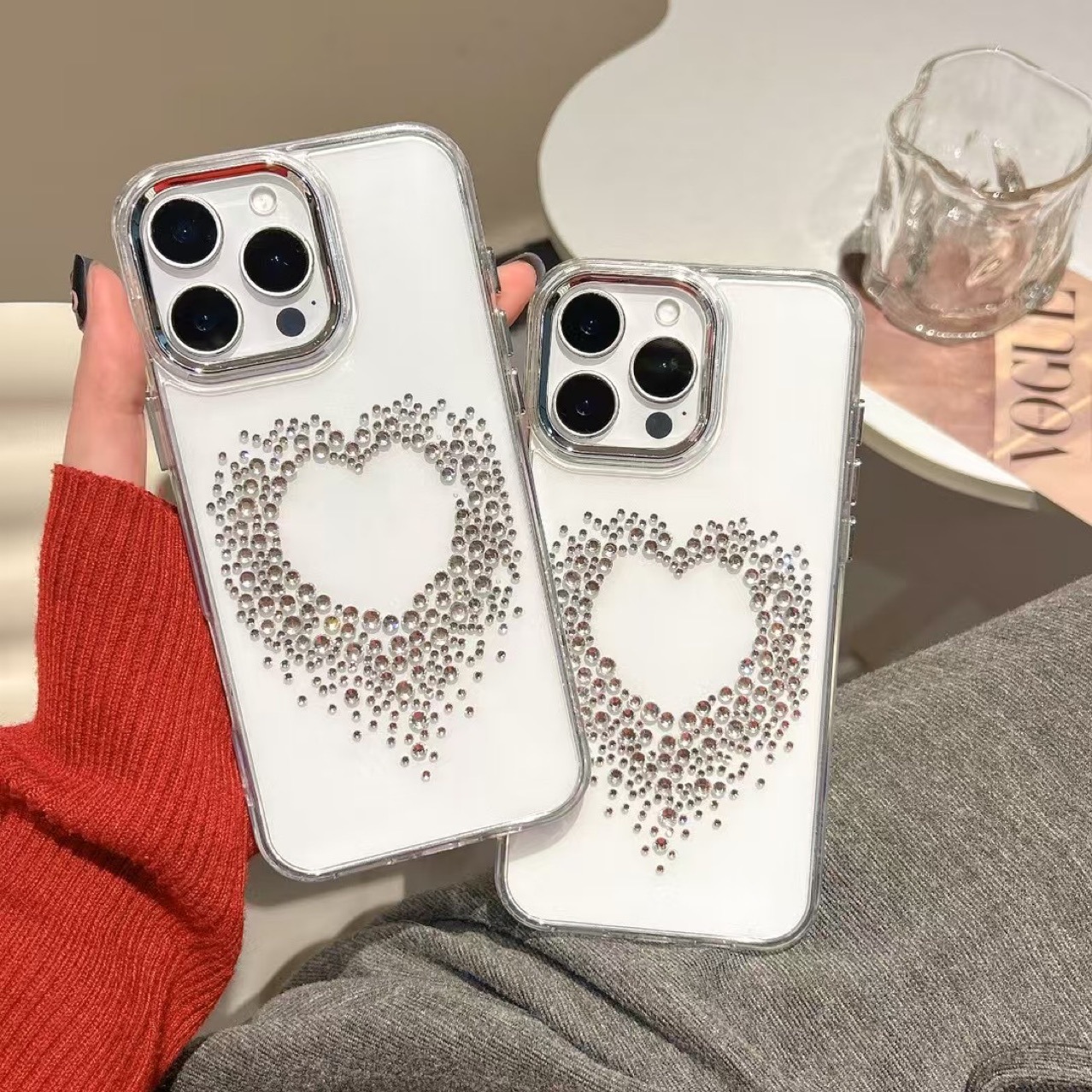 tpu, Rhinestone Material Heart Shape Pattern Elegant, Cute Style Tpu Rhinestone Heart Shape Elegant Cute Phone Cases Phone Accessories