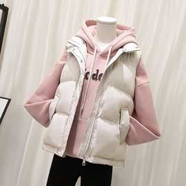 纯色棉服马甲外套女秋冬季短款宽松背心外穿跨境女装外贸批发eBay